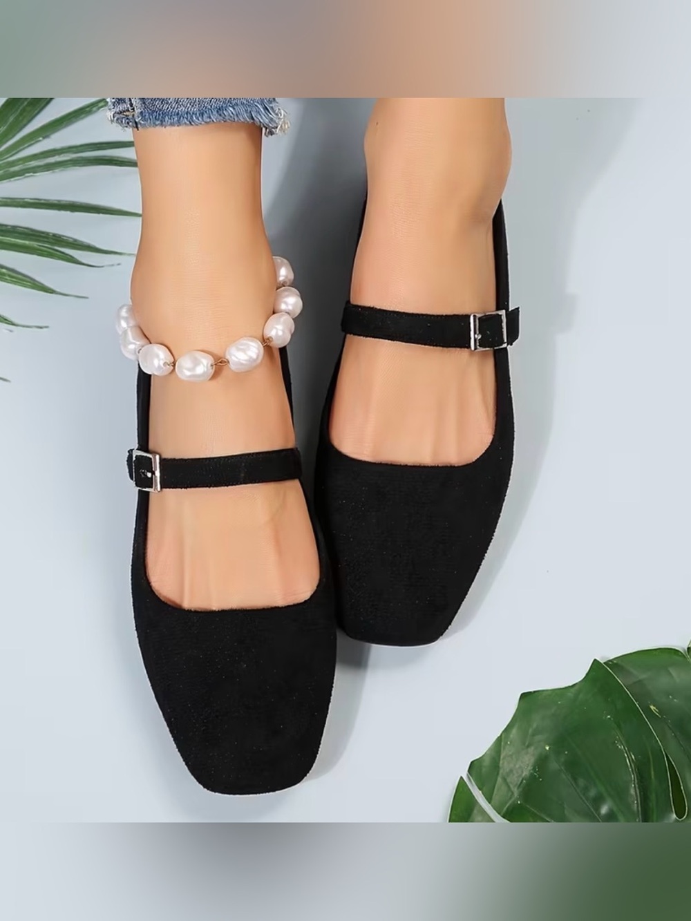 New - Vintage Inspired - Mary Jane Style Square Toe Flats - Black - Size 8